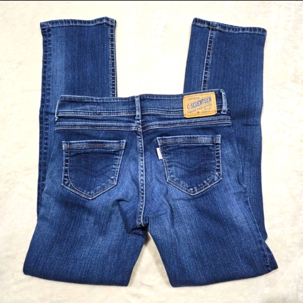 C‑SEVENTEEN ✦ Embroidered Straight‑Leg Jeans ✦ Blue Wash Low‑Rise Stretch Denim - Picture 5 of 14